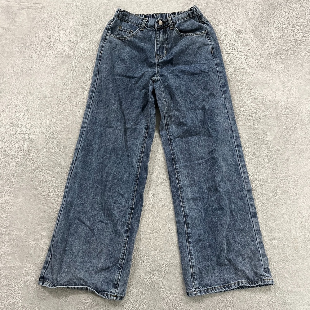 SHEIN Teen Girls Jeans Size 13Y Wide Leg High Waist Acid Wash Denim 23x28